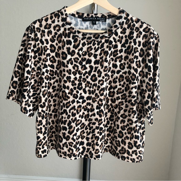 Veronica Beard | Animal Print | Short Sleeve | Crop Top | Blouse - Picture 3 of 14